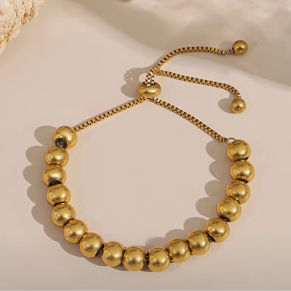 Gold Beaded Adjustable Slider Bracelet - Elegant Women’s Bracelet - Picture 3 of 3
